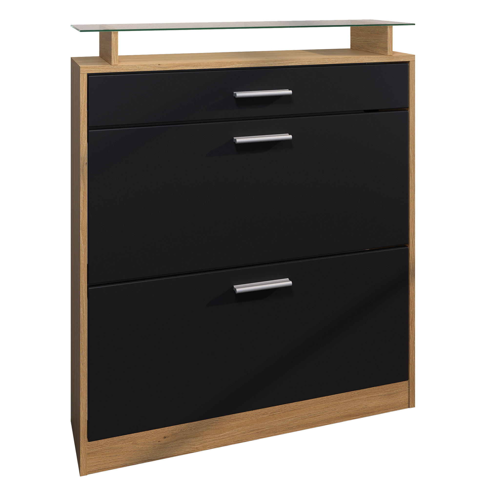 SCHUHSCHRANK Loret Schwarz matt - Schwarz, Holzwerkstoff (89/104/23cm) - Vladon