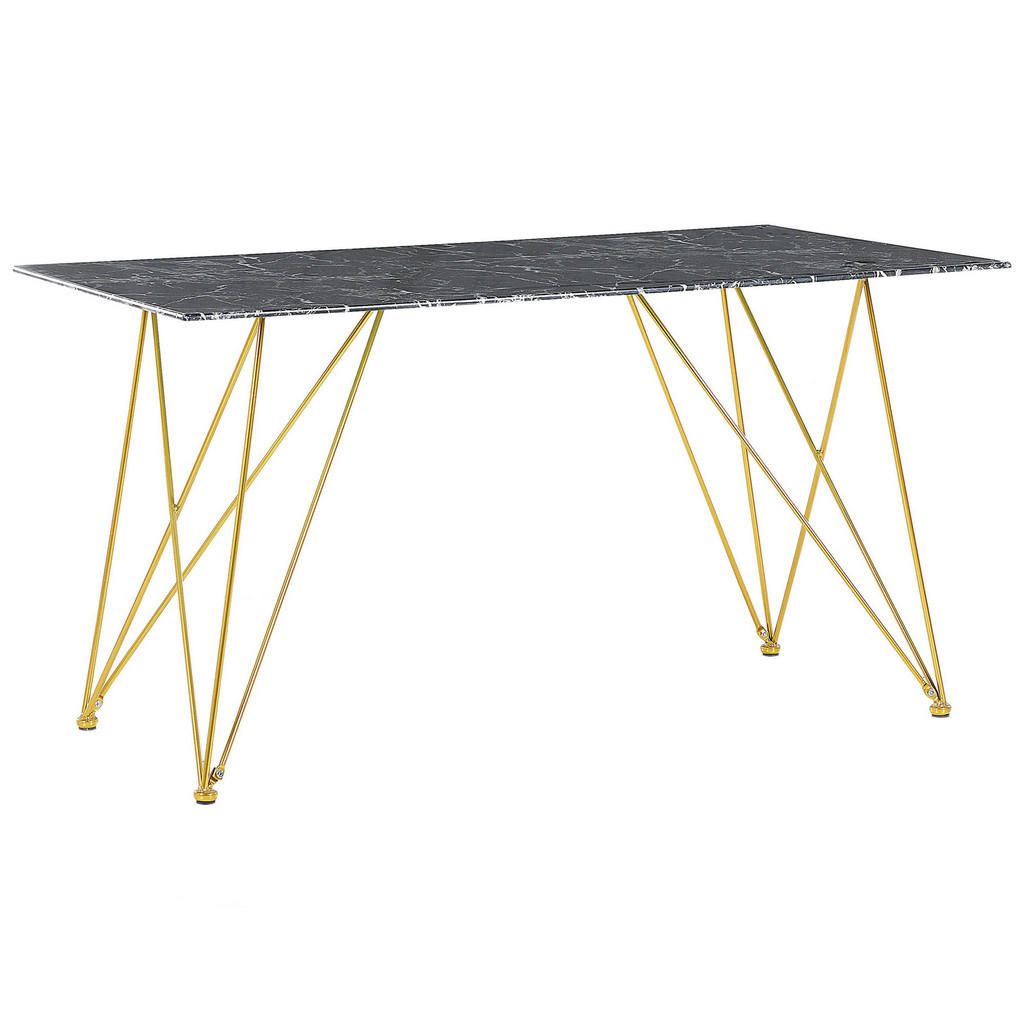 MASĂ DE BUCĂTĂRIE 140/80/75 cm neagră, albă, aurie dreptunghiulară Kenton
