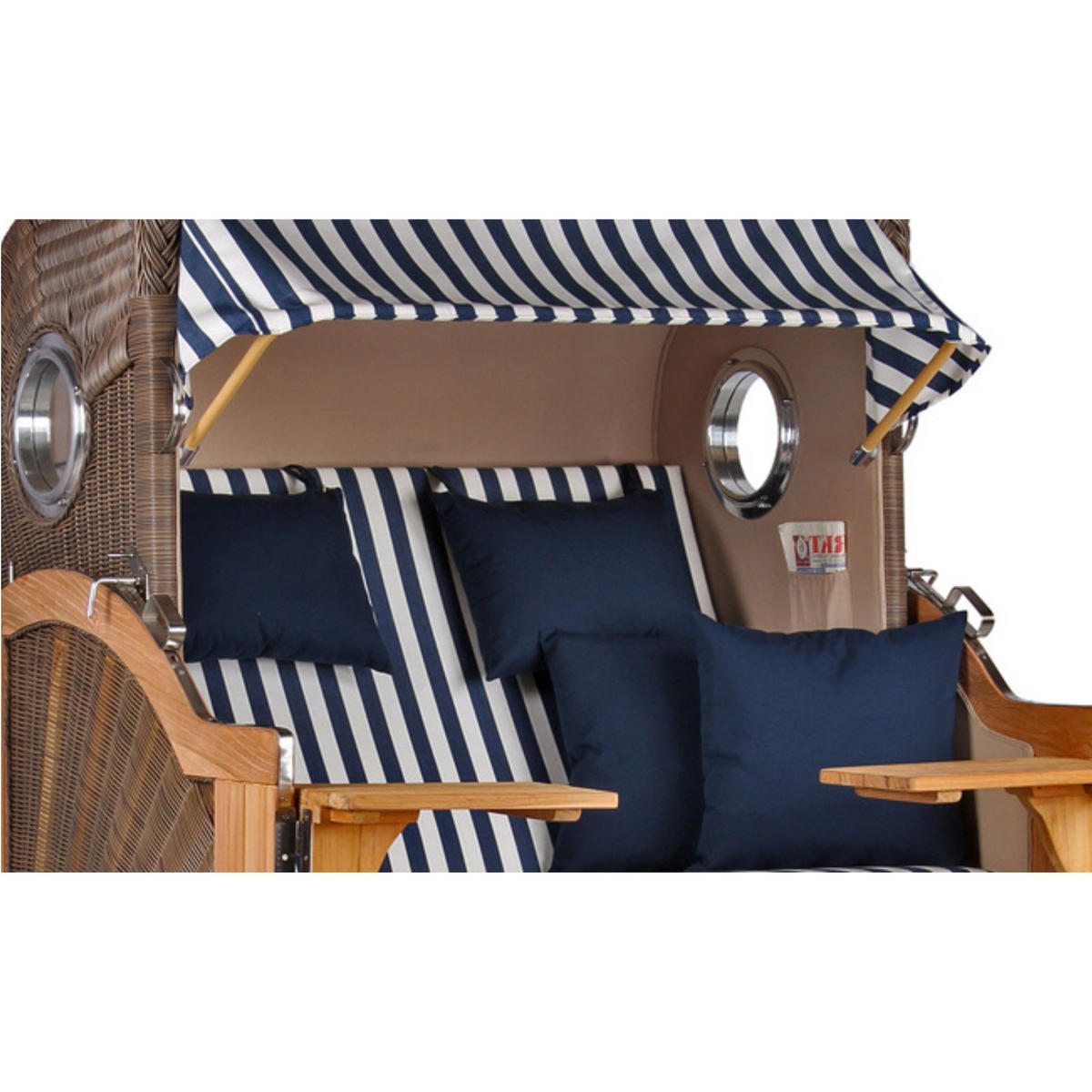 STRANDKORB Baltikum Teak 2,5 Sitzer - Blau/Braun, Holz/Metall (142/170/95cm) - Mr. Deko