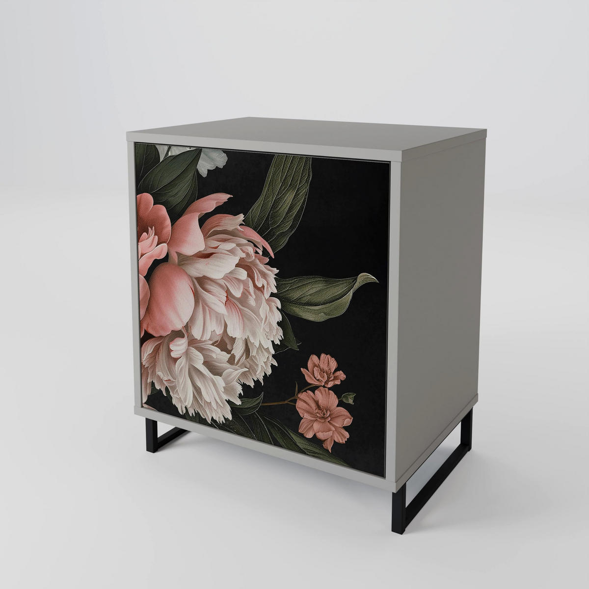 SIDEBOARD LUSH ELEGANCE, Grau, 57,5x42x70,5 cm, Schwarze Metall-Sternfüße - Multicolor/Schwarz, Holzwerkstoff/Metall (57.5/70.5/42cm) - SpaceRebels