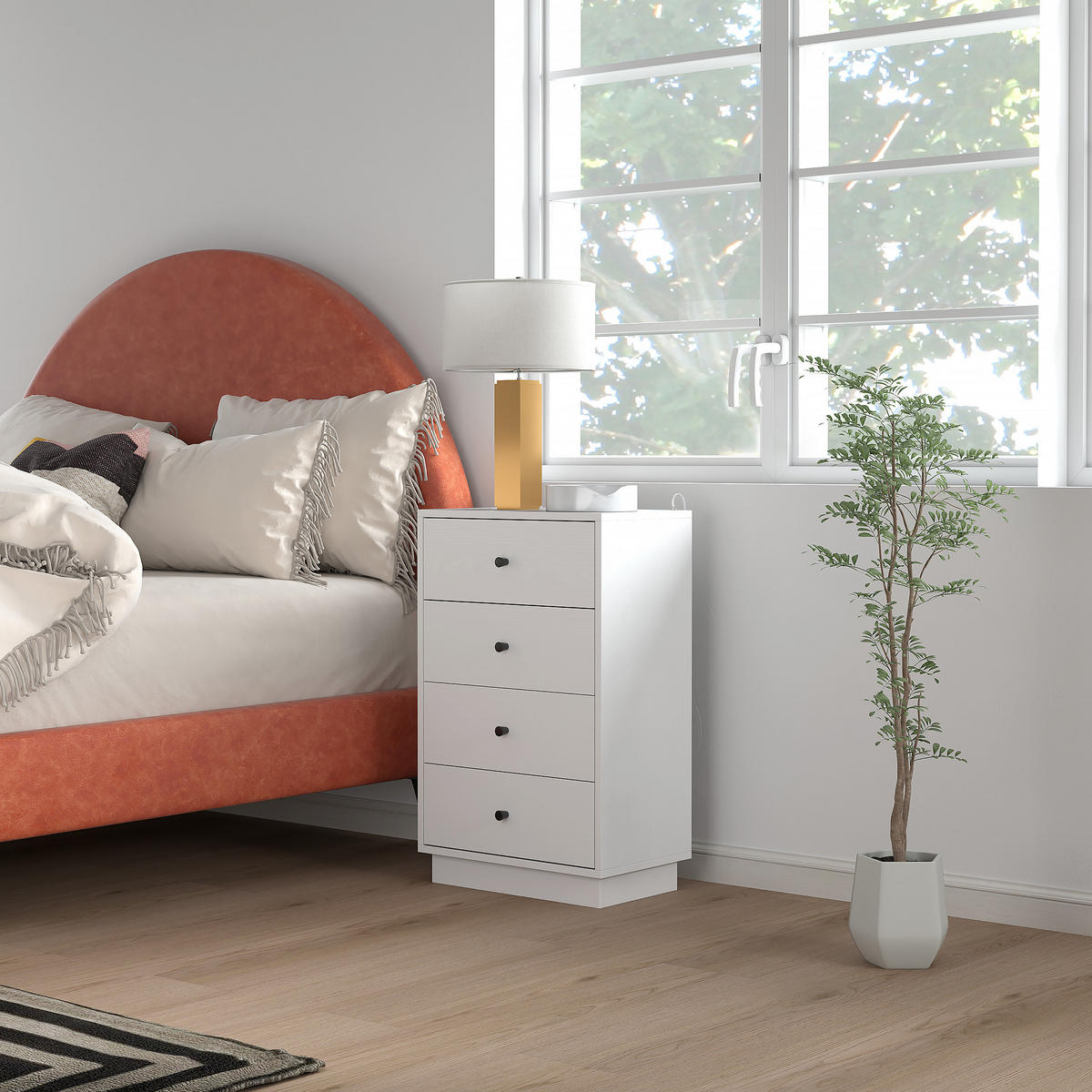 KOMMODE Sideboard mit 4 Schubladen Schrank aus Holzwerkstoff 47 x 29 x 75 cm Weiß - Weiß, Holzwerkstoff (47/75/29cm) - HOMCOM