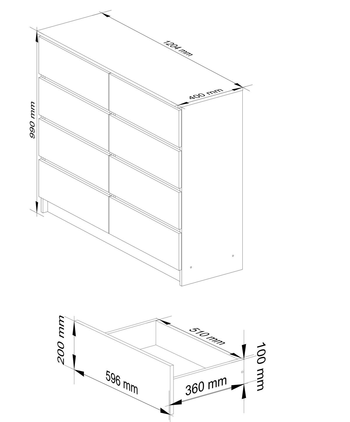 KOMMODE Weiß 120x40x99 cm - Weiß, Holzwerkstoff (120/99/40cm) - Akord