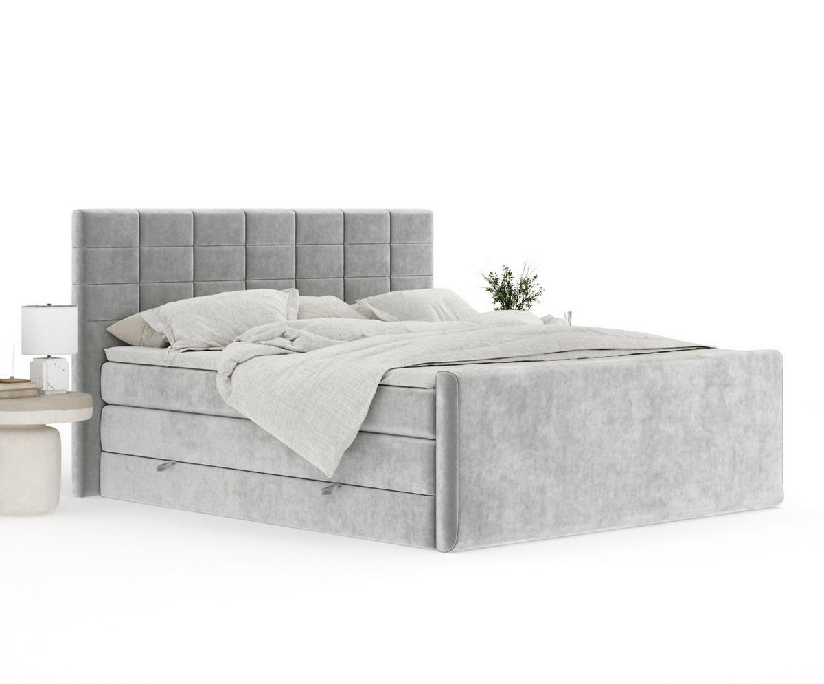 BOXSPRINGBETT Ava Hellgrau 140/200 cm - Hellgrau/Schwarz, Holz/Holzwerkstoff (140/200cm) - Maison de Reve