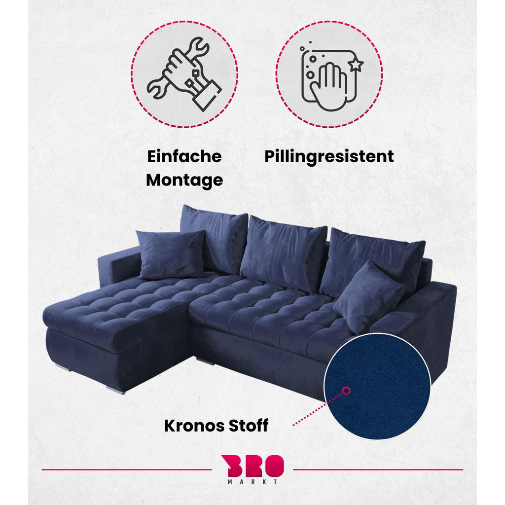 Thumbnail - Bromarkt Ecksofa, Blau, Textil, 4-Sitzer, L-Form,L-Form, 238x148 cm, Wohnzimmer, Sofas & Couches, Wohnlandschaften, Ecks...