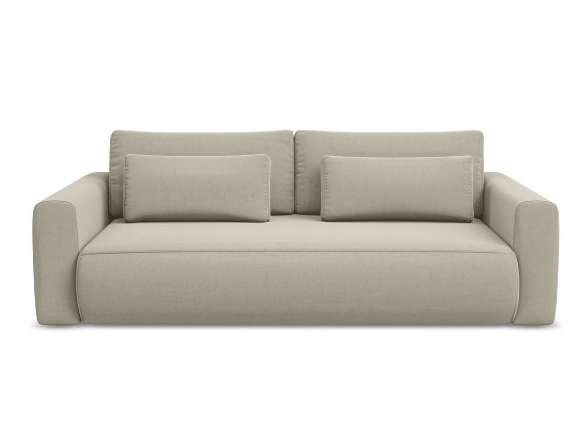 3-SITZER SOFA mit Schlaffunktion Samt Stoff Creme - Perlmutt/Creme, Kunststoff/Textil (238/82/105cm) - Makamii