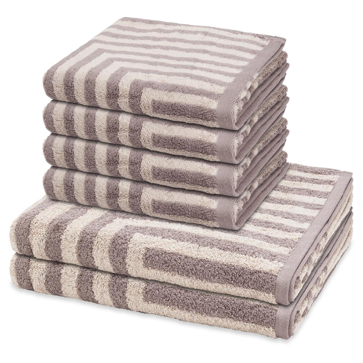 FROTTIERSET Grafik 6-teilig - Beige, Textil (50/100cm) - Ross