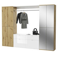 GARDEROBE Eiche Artisan, weiß Hochglanz 243 cm, Set mit viel Stauraum - Chromfarben/Weiß Hochglanz, Glas/Holzwerkstoff (243/193/34cm) - Inn.Furn