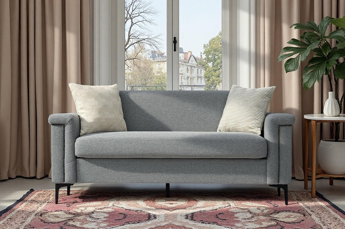 2-SITZER Sofa Feinleinen Polyester mit Taschenfederkern und Metallfüßen 172/73.5/81.5 cm Hellgrau - Hellgrau, Textil (73.5/81.5/172cm) - Redom