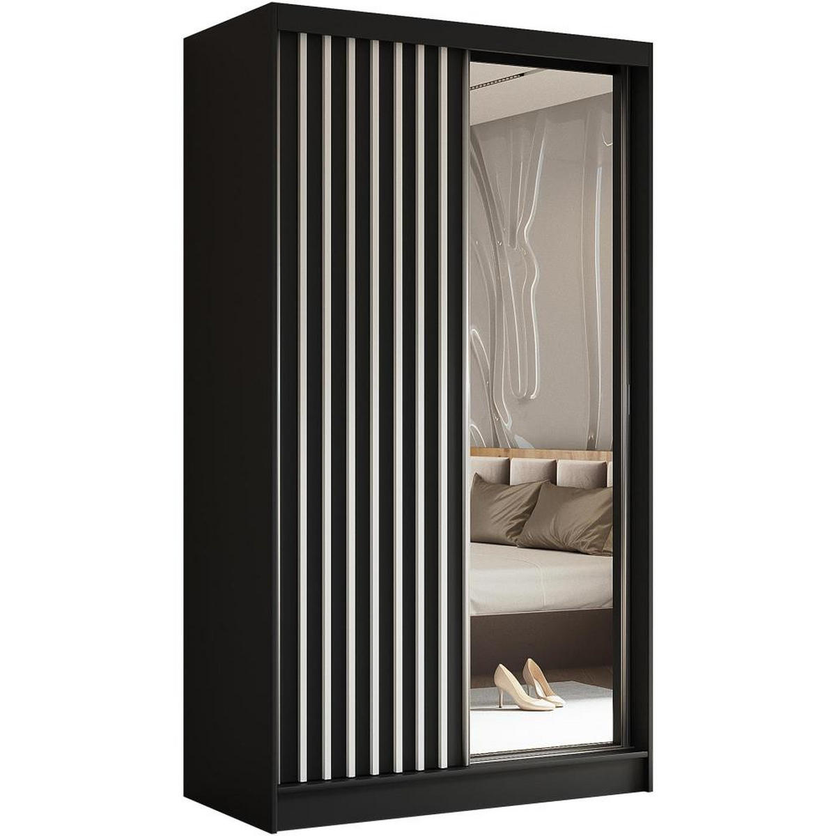 SCHWEBETÜRENSCHRANK Helix 120/216/61 schwarz+weiß - Schwarz/Weiß, Holzwerkstoff (120/216/61cm) - Beautysofa