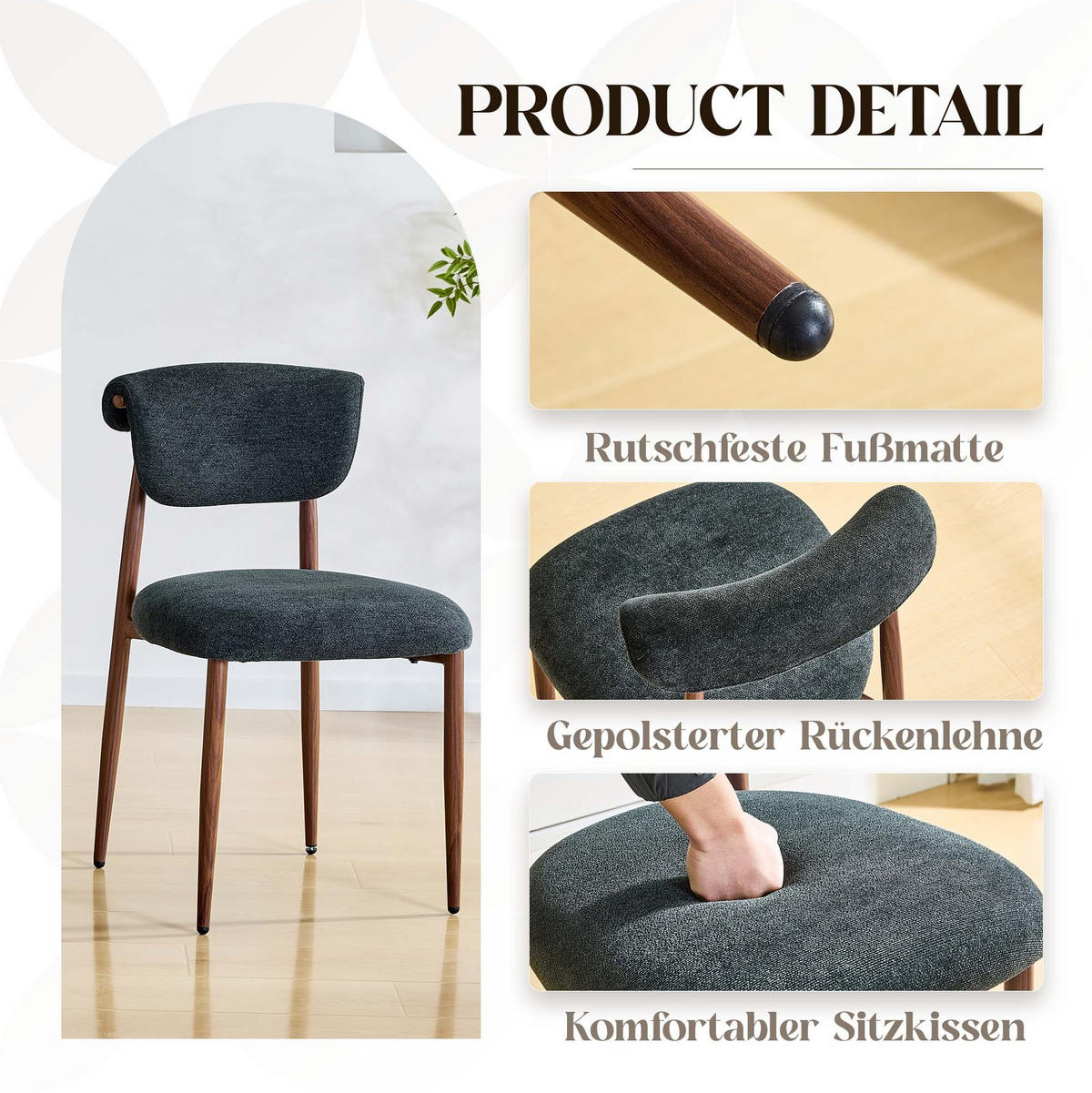 VIERFUSSSTUHL 2er-Set 58,5/48/83 cm Schwarz aus Leinen mit gepolsterter, gebogener Rückenlehne - Schwarz, Textil (58.5/83/48cm) - OKMYHOME