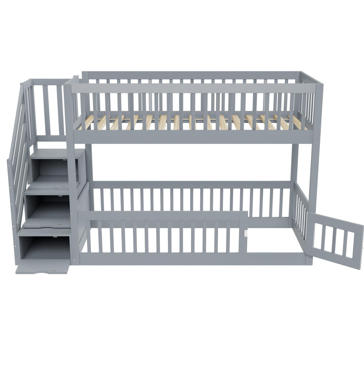 ETAGENBETT 90/200 cm mit Stauraumtreppe, Schubladen und Spielbereich, Grau - Grau, Holzwerkstoff (90/200cm) - Redom