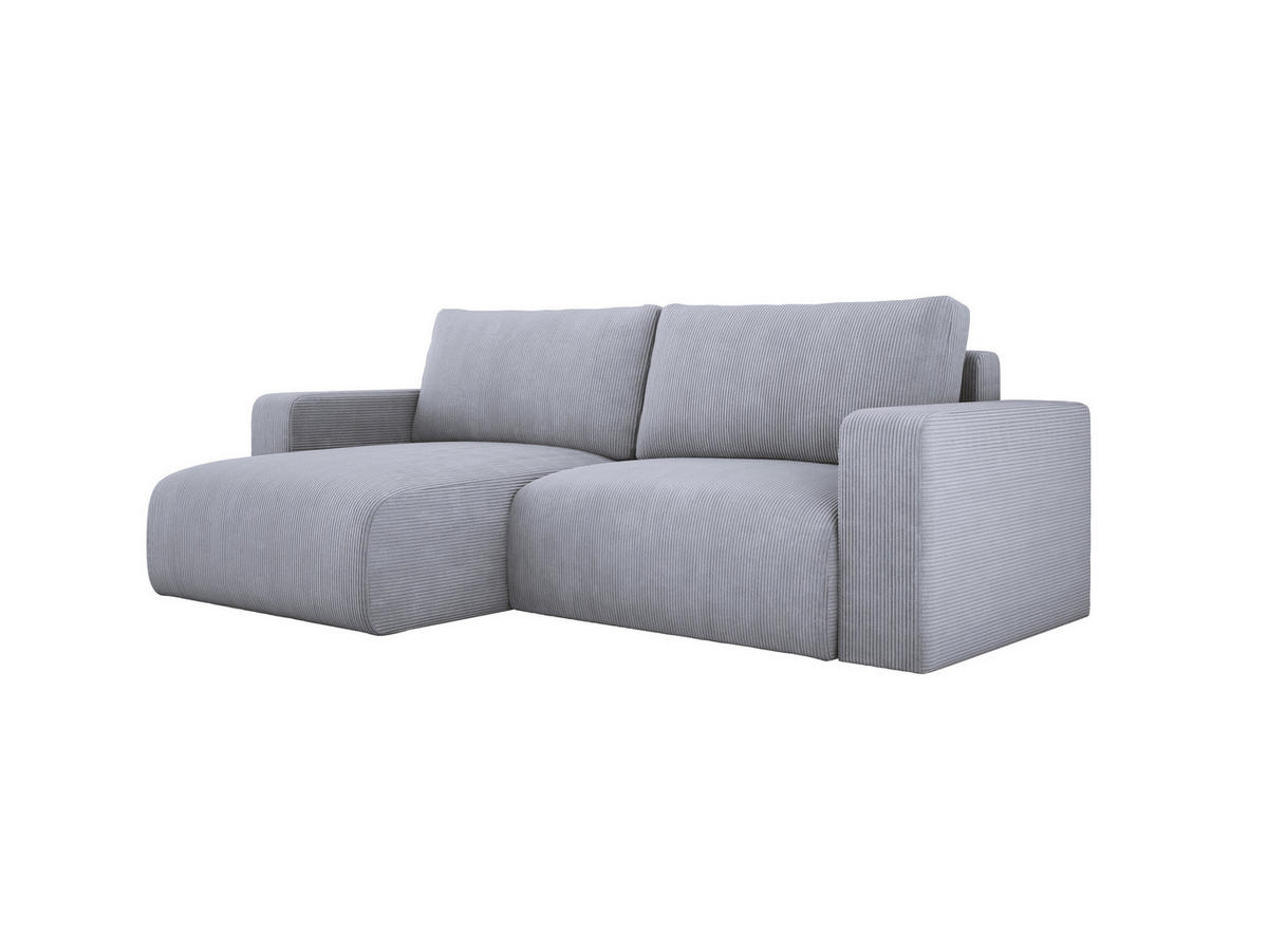 ECKSOFA Carl L-förmig Schlaffunktion und Bettkasten weicher Cordstoff flexibel stellbar lose Rückenkissen freistehend LINKS 143x247x83cm Silver - Silberfarben, Holz/Textil (143/247cm) - DomoHome