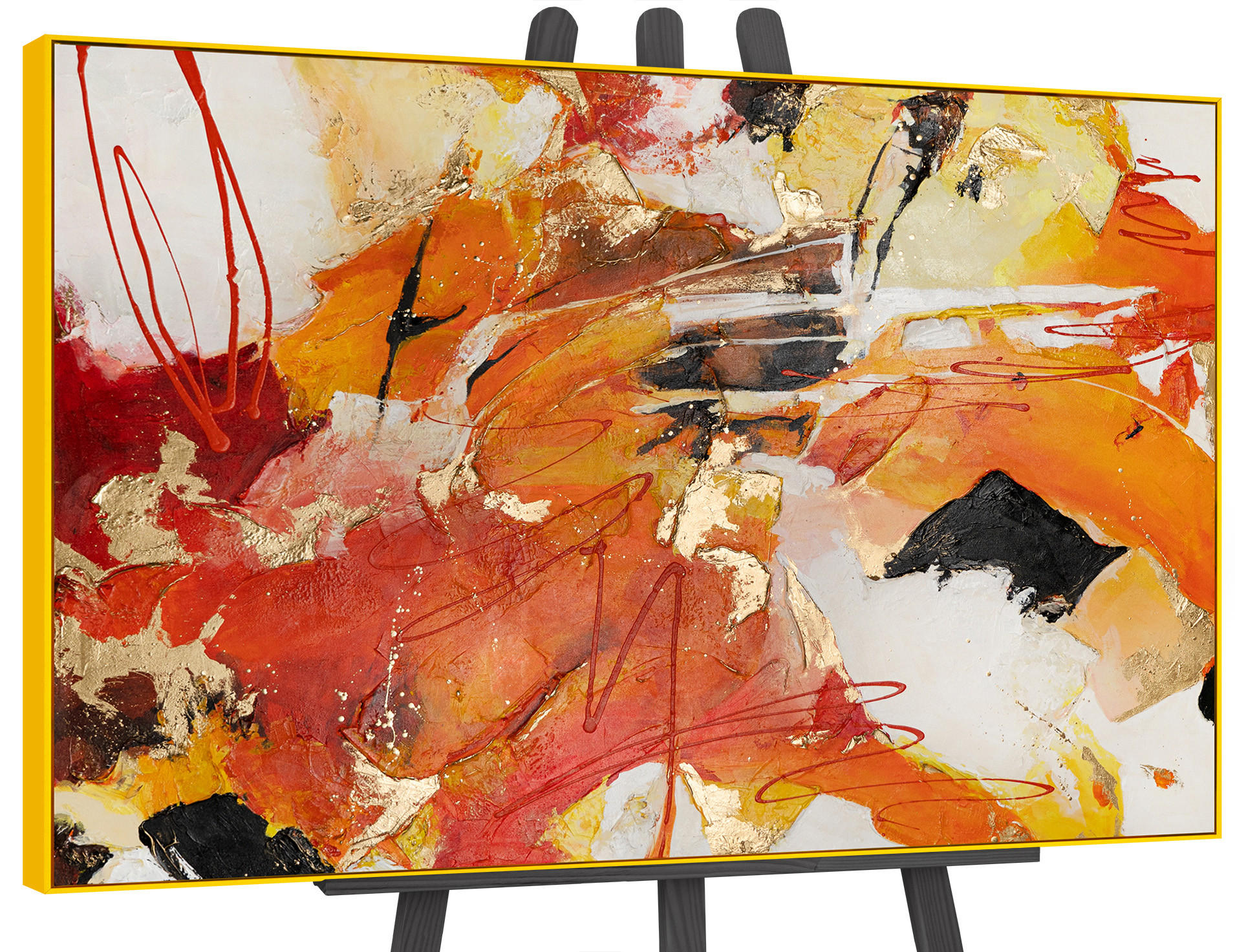 GEMÄLDE Orangene Explosion II Schattenfugenrahmen Gelb 180x120 cm - Gelb, Holz (180/120cm) - YS-art gallery