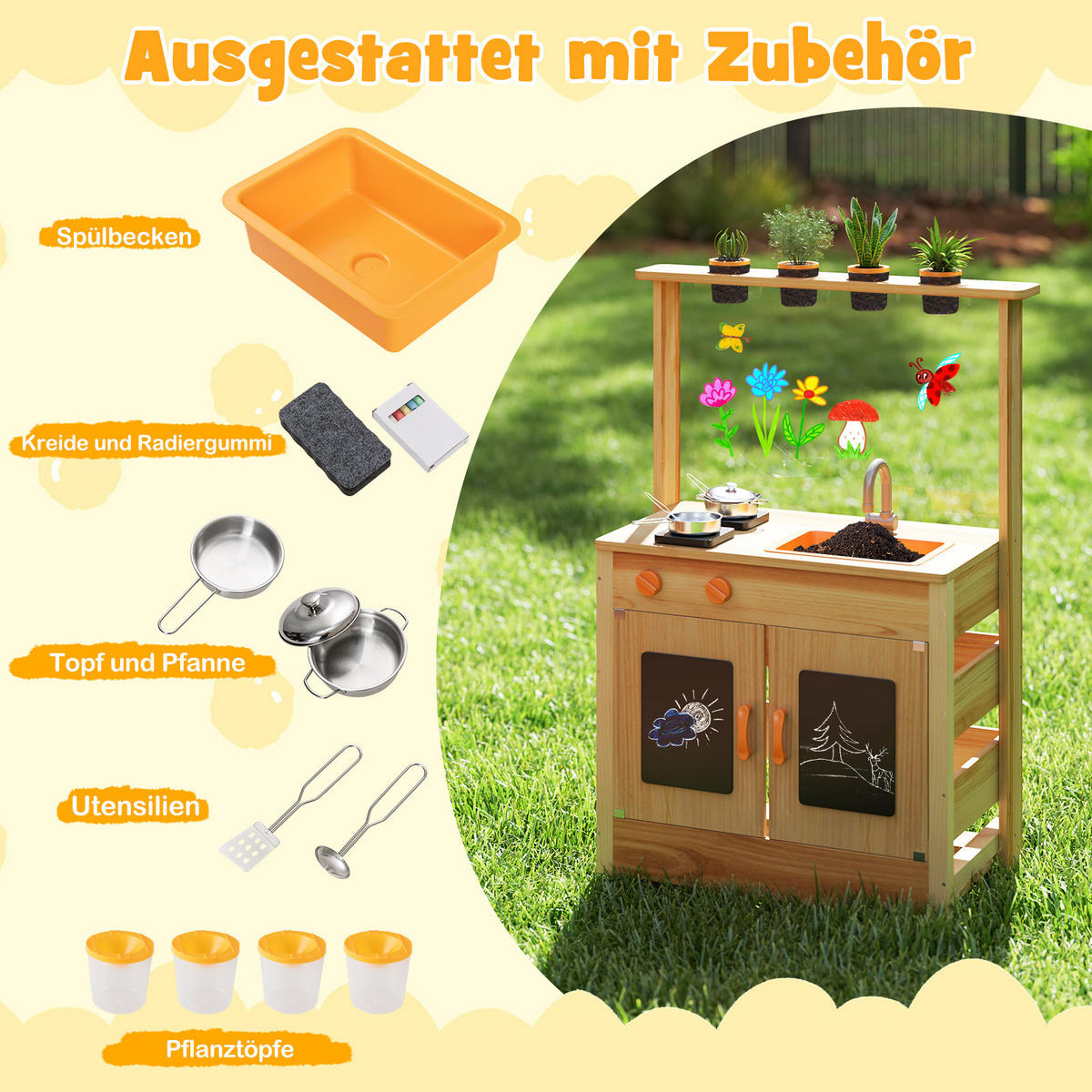 KINDERKÜCHE Outdoor Natur - Naturfarben, Holz (68/34/93cm) - COSTWAY
