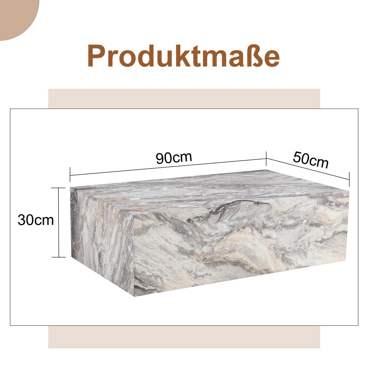 KLUBSKA miza 90/50/30 cm siva z marmoriranim dekorjem, MDF, brez montaže - siva, leseni material (90/50/30cm) - BEAOK