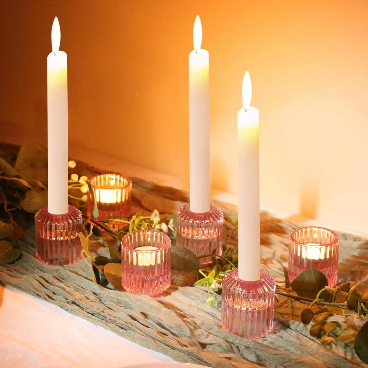 KERZENSTÄNDER 3er Set Glas Rosa - Rosa, Glas (5.3/6/5.3cm)