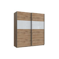 SCHWEBETÜRENSCHRANK Bramfeld in Plankeneiche mit Weiß Glas 180 x 198 x 65 cm (B x H x T) Kleiderschrank - Braun, Holzwerkstoff (80/200/120cm)
