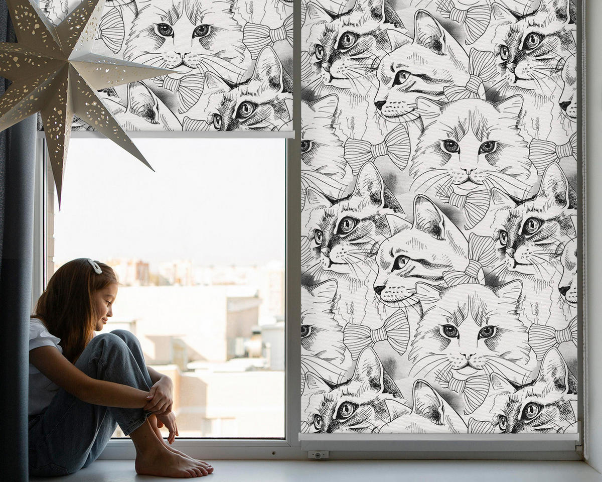 VNÚTORNÁ roleta - okenná roleta - roleta - 80x140 cm - Nakreslené mačky - sivá, plast (80/140/0.5cm) - TULUP
