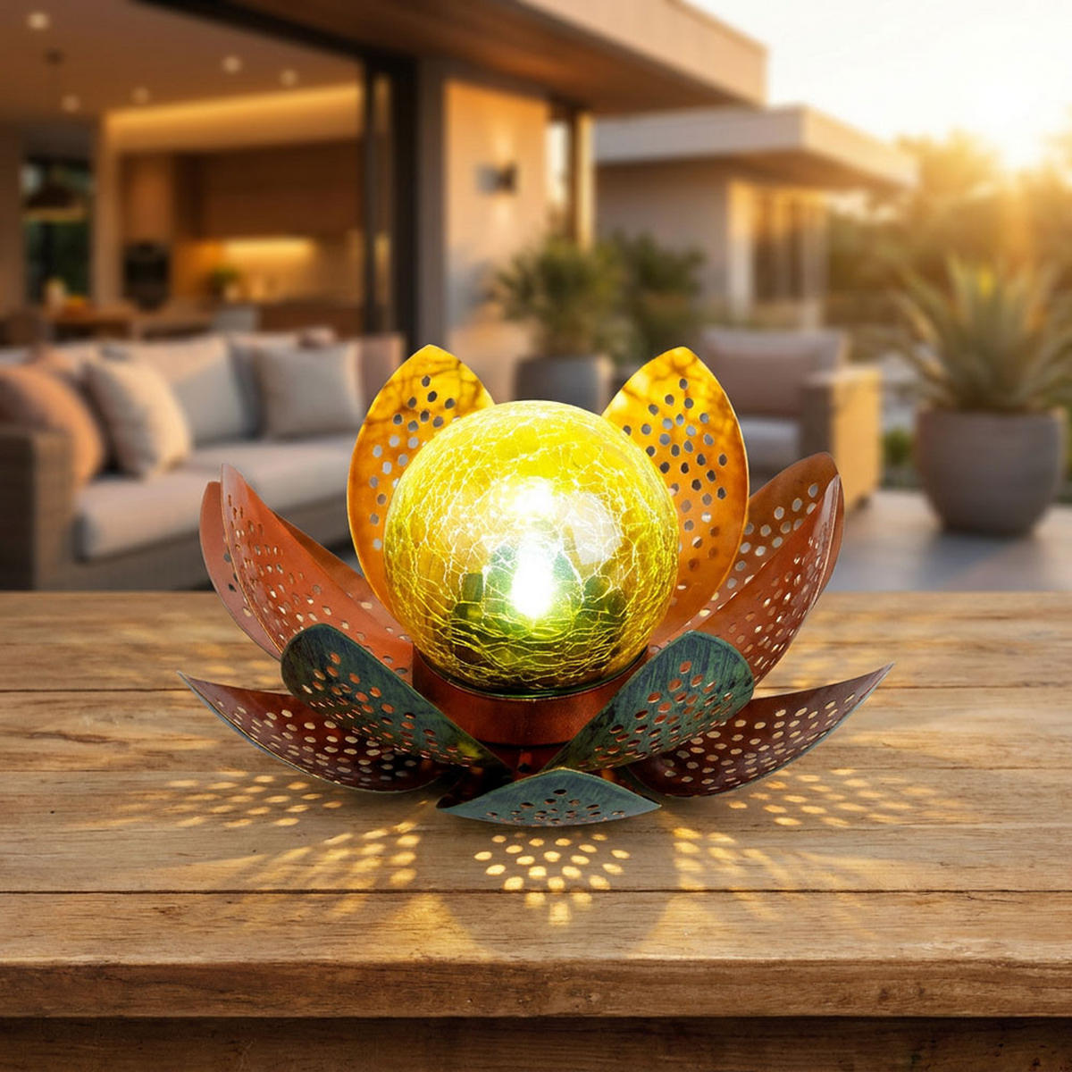 LED AUSSENLEUCHTE Lotusblume Grün Gold - Goldfarben, Metall (22/22/13.5cm) - Globo Lighting