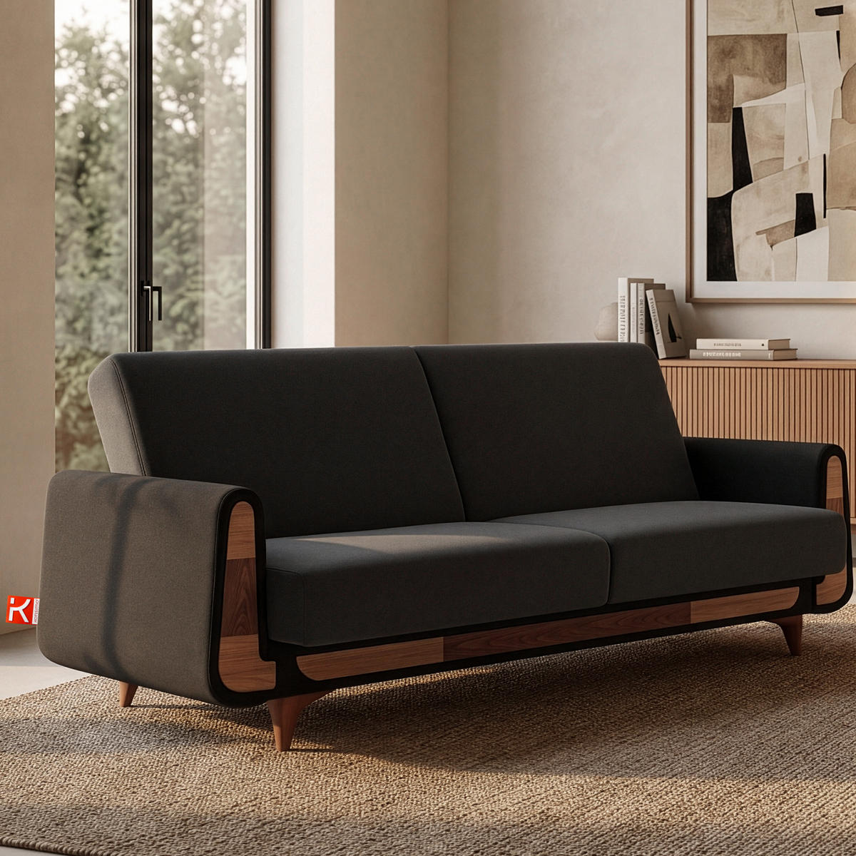 3-SITZER SCHLAFSOFA GUSTAVO mit Armlehnen, anthrazit - Anthrazit/Braun, Textil (230/98/98cm) - KONSIMO®