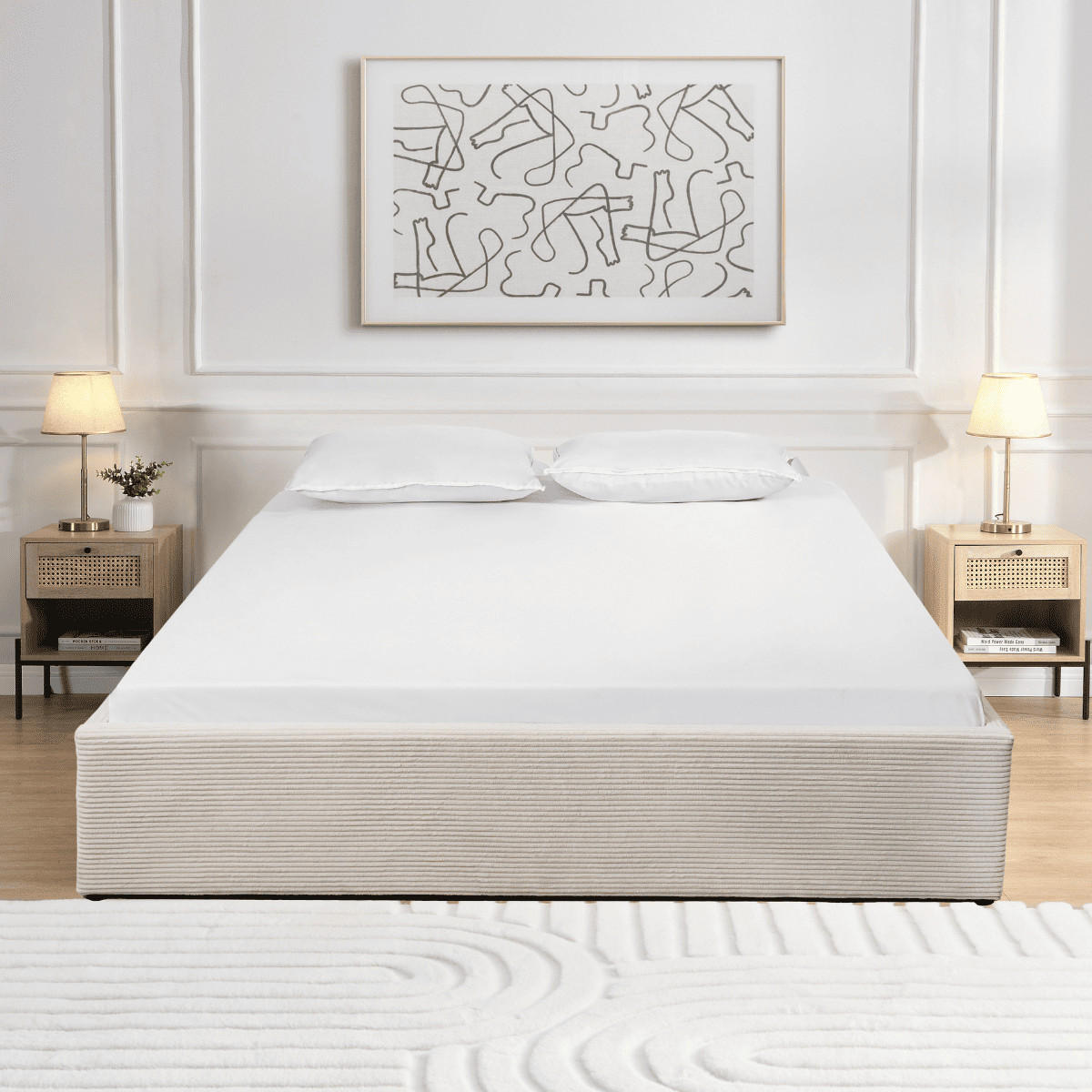 BETTKASTEN bezogen mit beigem samt romy 214/170/36,5 cm - Beige, Holz (200/160cm) - Calicosy