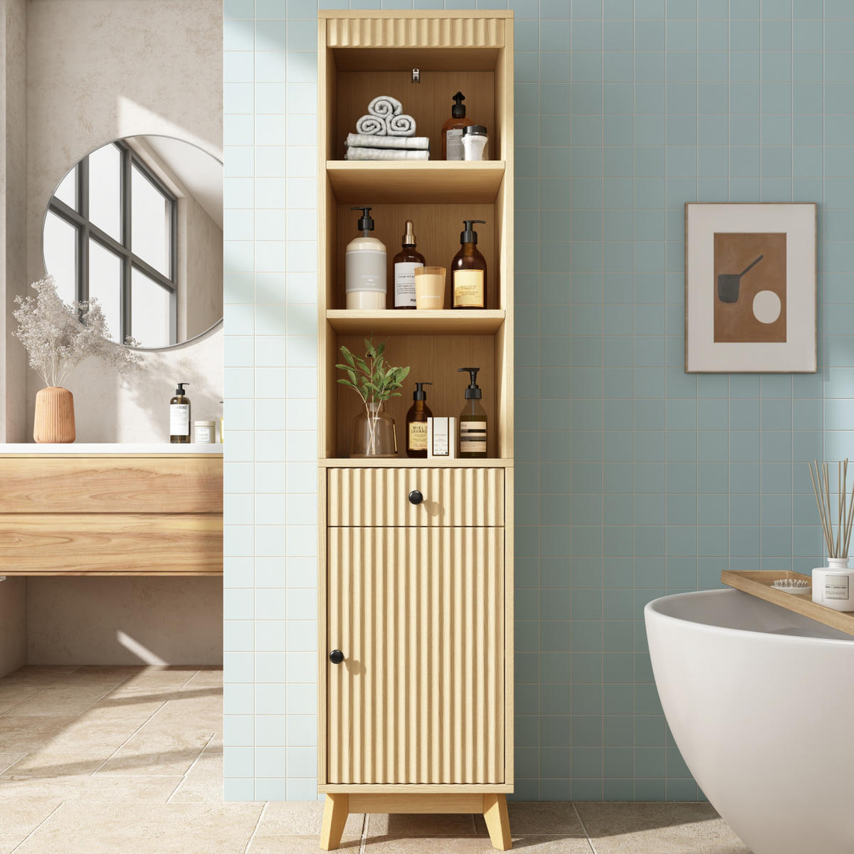 HOCHSCHRANK 40/36/172 cm Weiß mit 1 Schubladen und Soft-Close-Scharniere - Weiß, Holz/Holzwerkstoff (36/172/40cm) - Oxeza
