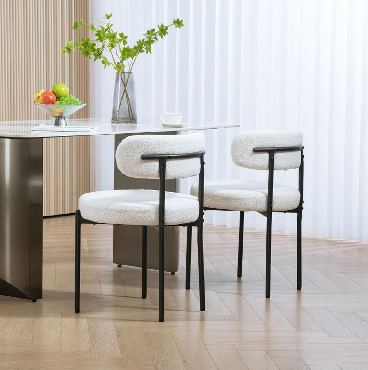 ESSZIMMERSTUHL 2er-Set gepolstert 51 x 51 x 76 cm Polyester Cream White - Weiß, Metall (51/76/51cm) - Meubliv