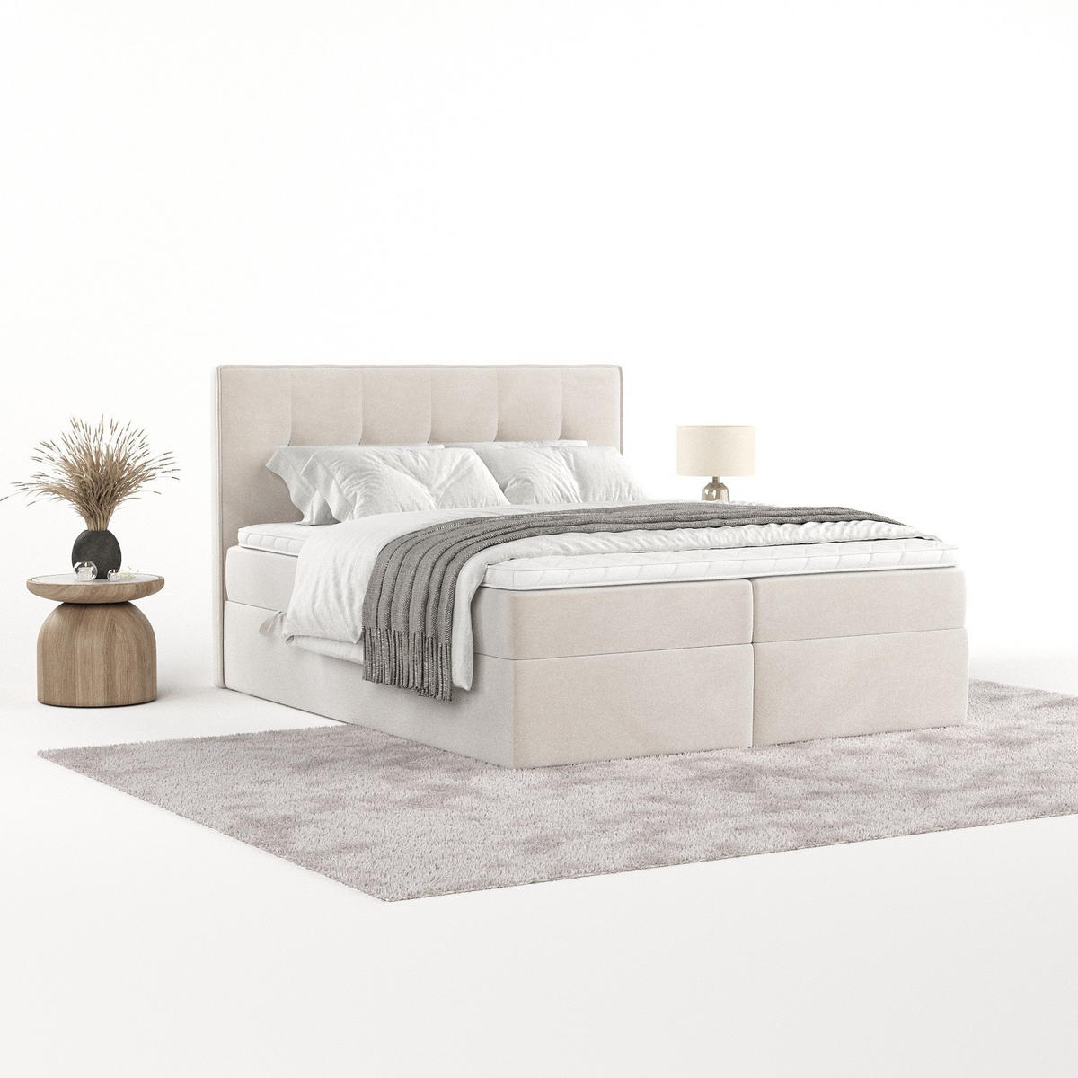 BOXBETT Mireo 140/200 cm Creme im Paros Stoff - Creme/Schwarz, Holz/Holzwerkstoff (140/200cm) - AltaBeds