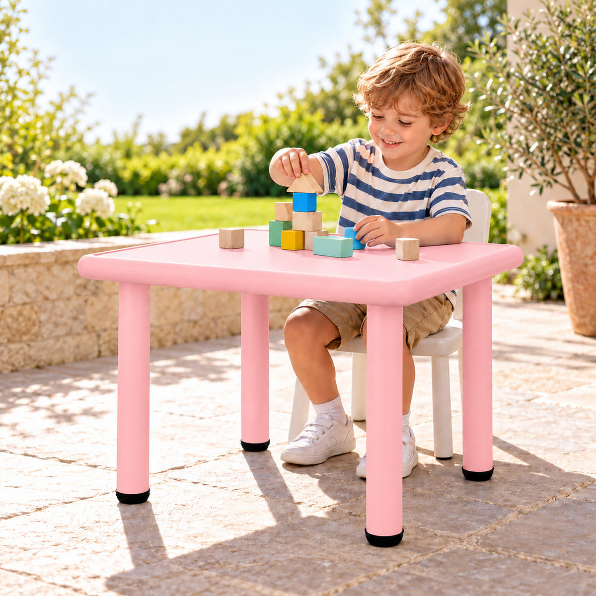 KINDERTISCH Rosa Indoor Outdoor Kunststoff Aluminium 52x62 cm - Pink, Kunststoff/Metall (62/52/62cm) - Relaxdays