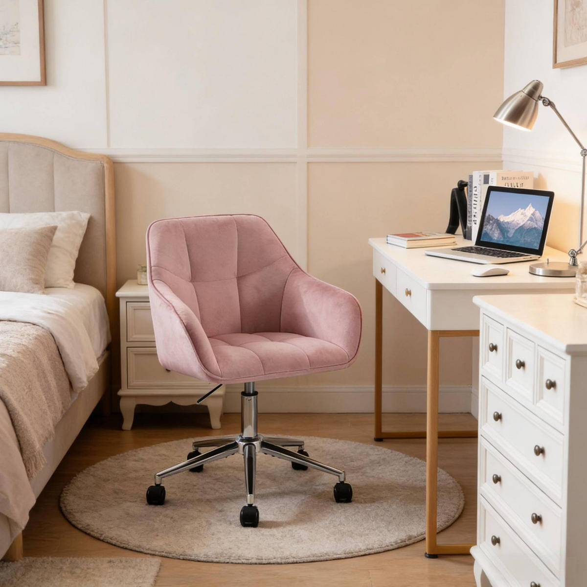 BÜROSTUHL höhenverstellbar drehbar Samt Pink - Pink, Metall (40.5/40/61cm) - Meubliv