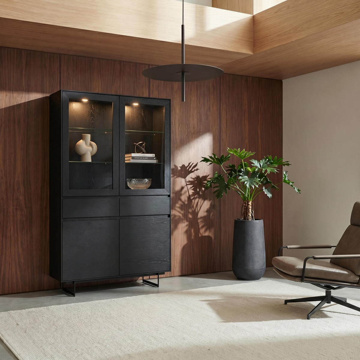 VITRINE Schwarz - Schwarz, Holz/Metall (110/190/45cm) - Furnhouse