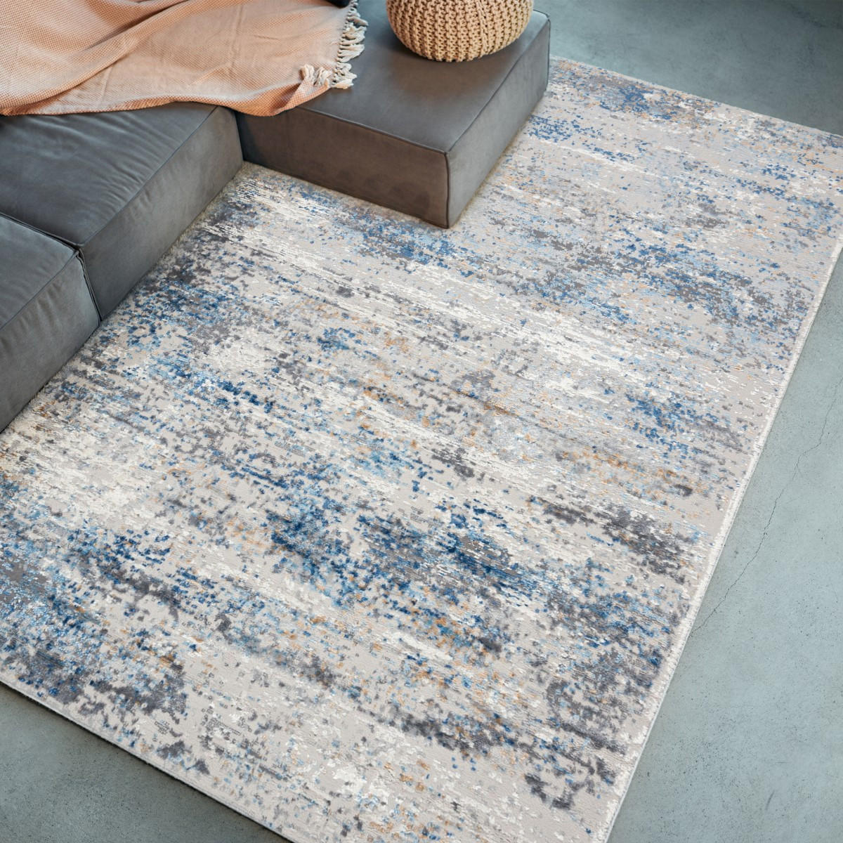 TEPIH bež krem plavi - 200 x 300 cm - plavo-siva, tekstil (200/300cm) - Mazovia