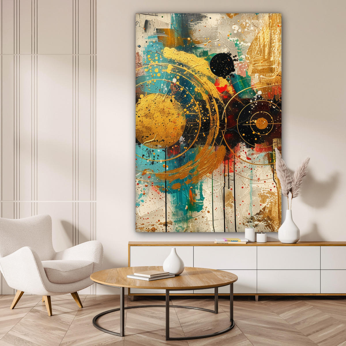 OBRAZ NA PLÁTNE Abstraktné - umenie - zlaté - moderné 90x140 cm - viacfarebná, textil (90/140cm) - MuchoWow