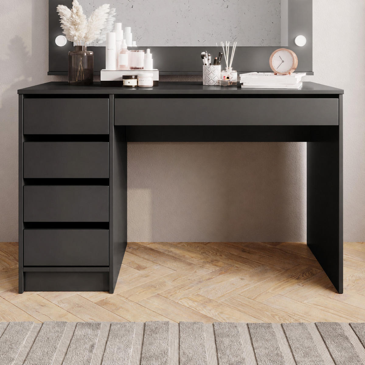 SCHREIBTISCH MIA 120 cm Anthrazit - mit 5 Schubladen, beidseitig montierbar - Anthrazit, Holz/Holzwerkstoff (55/120/75cm) - Ravio