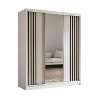 SCHWEBETÜRENSCHRANK Neli 180 cm mit Lamellen und Spiegel 3-türig, weiß, weiß, Lamelle schwarz - Schwarz/Weiß, Kunststoff (180/216/61cm) - Margaret Hadas24