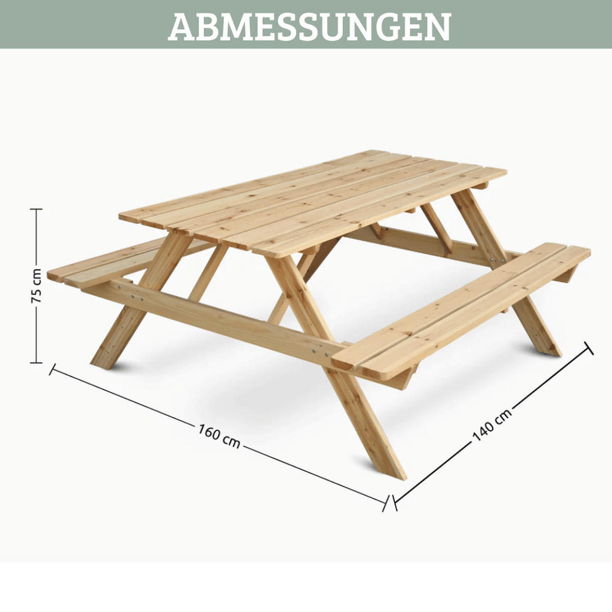 PICKNICKTISCH Outdoor KLEIS 140cm Gartenbank - Braun, Holz (160/170/75cm) - DELUKE