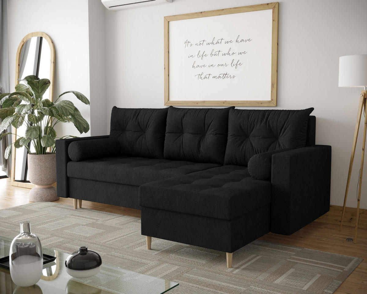 ECKSOFA SKANDI Cosmic 100 Rechts mit Schlaffunktion - Schwarz, Textil (230/145cm) - Bedante