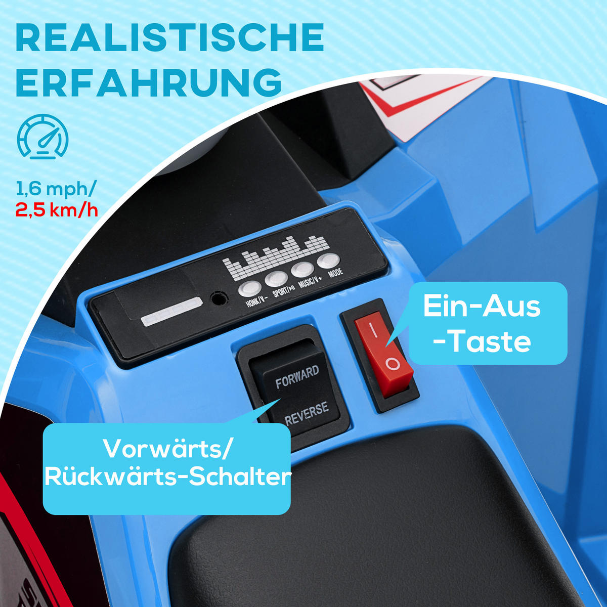 MINI ELEKTRO-QUAD KINDER, Blau/Rosa/Weiß, Kunststoff+ Metall - Blau, Metall (70/41.5/48.5cm) - HOMCOM