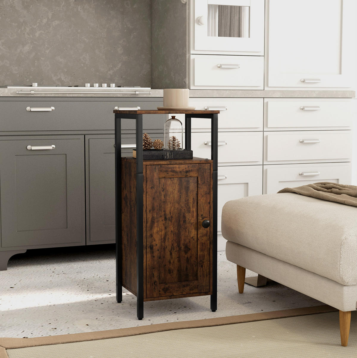 BEISTELLTISCH 34/30/80 cm mit verstellbarem Regal und Schrank im Industrial-Stil, Sperrholz, Braun - Braun, Holzwerkstoff (34/30/80cm) - Redom