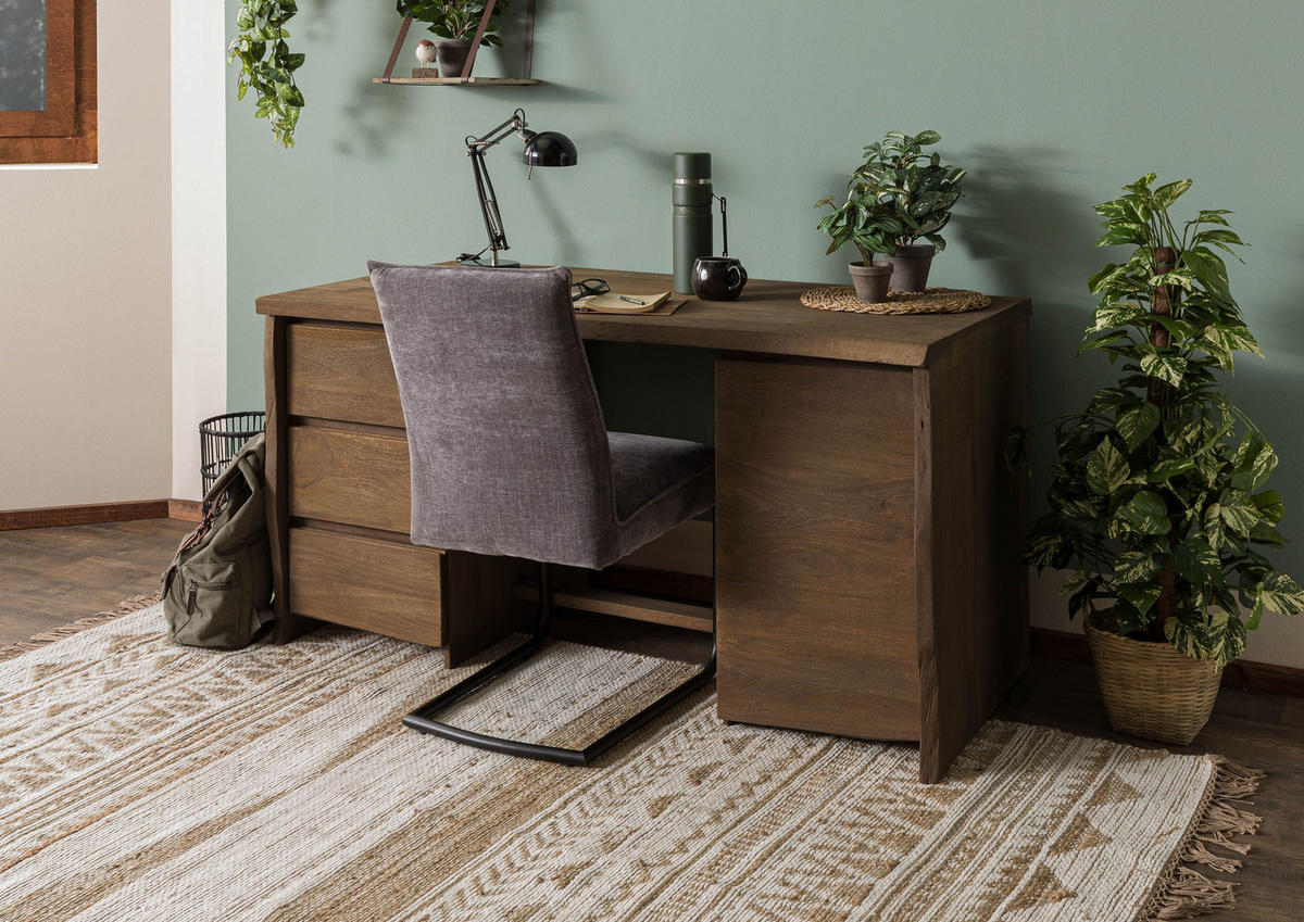 SCHREIBTISCH Mango 150x75x78 braun geölt / sandgestrahlt PURE MANGO #110 - Braun, Holz (75/150/78cm) - Massivmoebel24