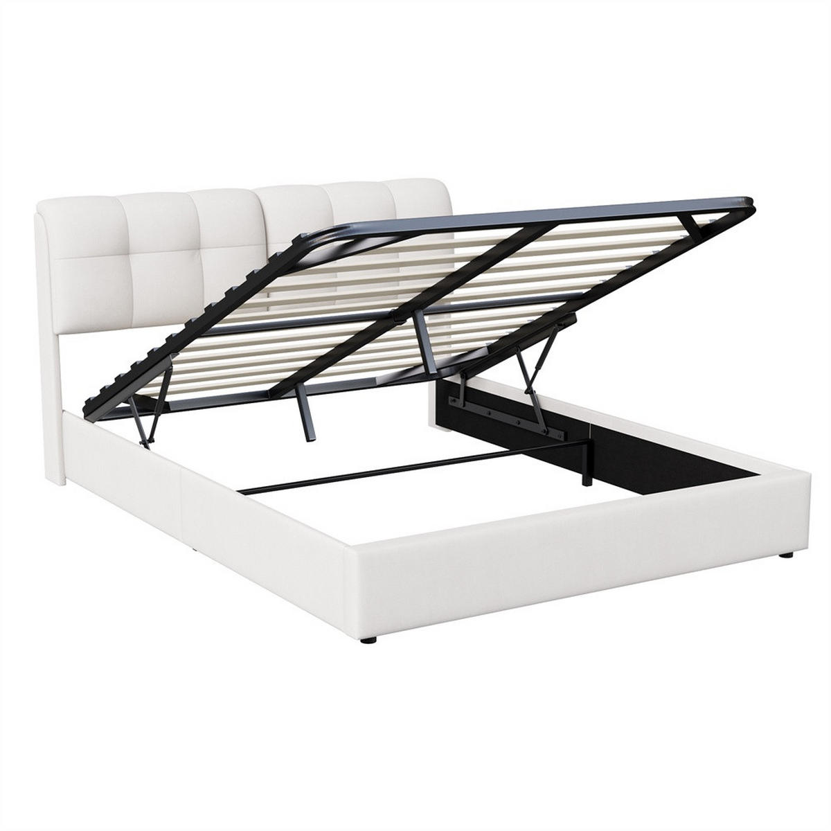 POLSTERBETT 160x200 cm mit hydraulischer Hubfunktion - Doppelbett mit LED-Beleuchtung - ohne Matratze - Cremeweiß - Beige, Textil (160/200cm) - DELFA
