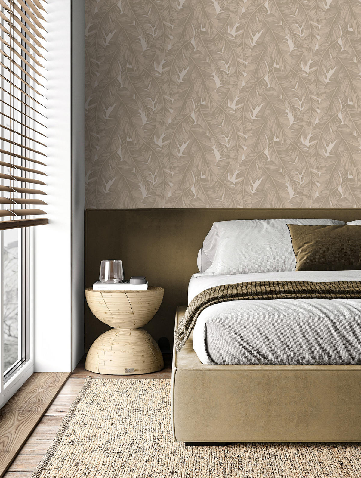TAPETE Palmblätter 50 x 900 cm - Beige, Papier (50/900cm) - Origin Wallcoverings