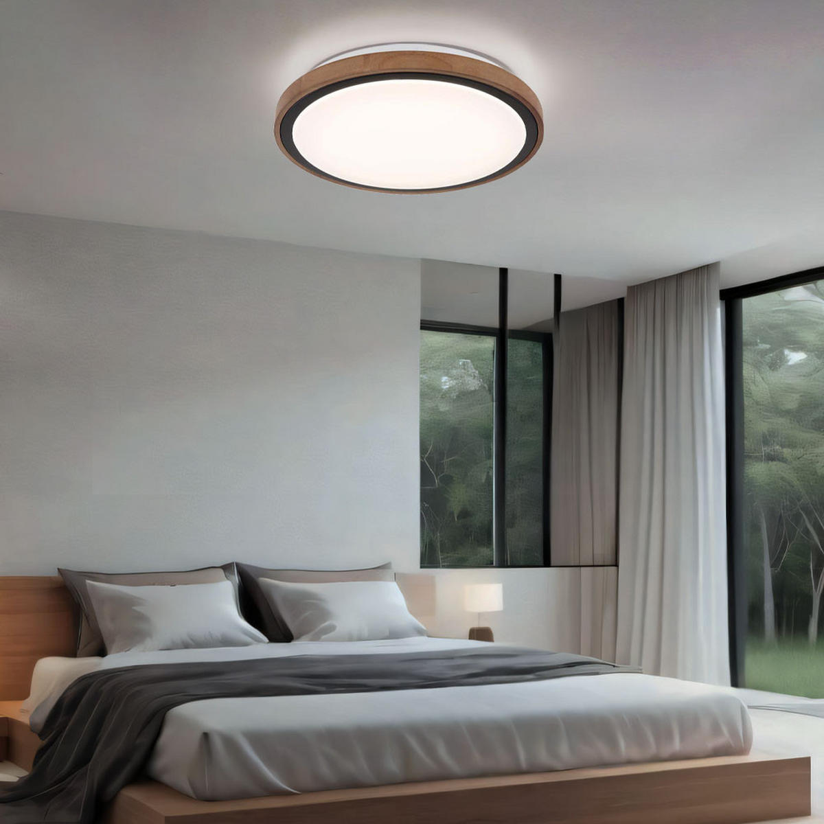 LED DECKENLEUCHTE BRUNO Aluminium Braun - Braun, Holz (38/38/9.5cm) - Globo Lighting