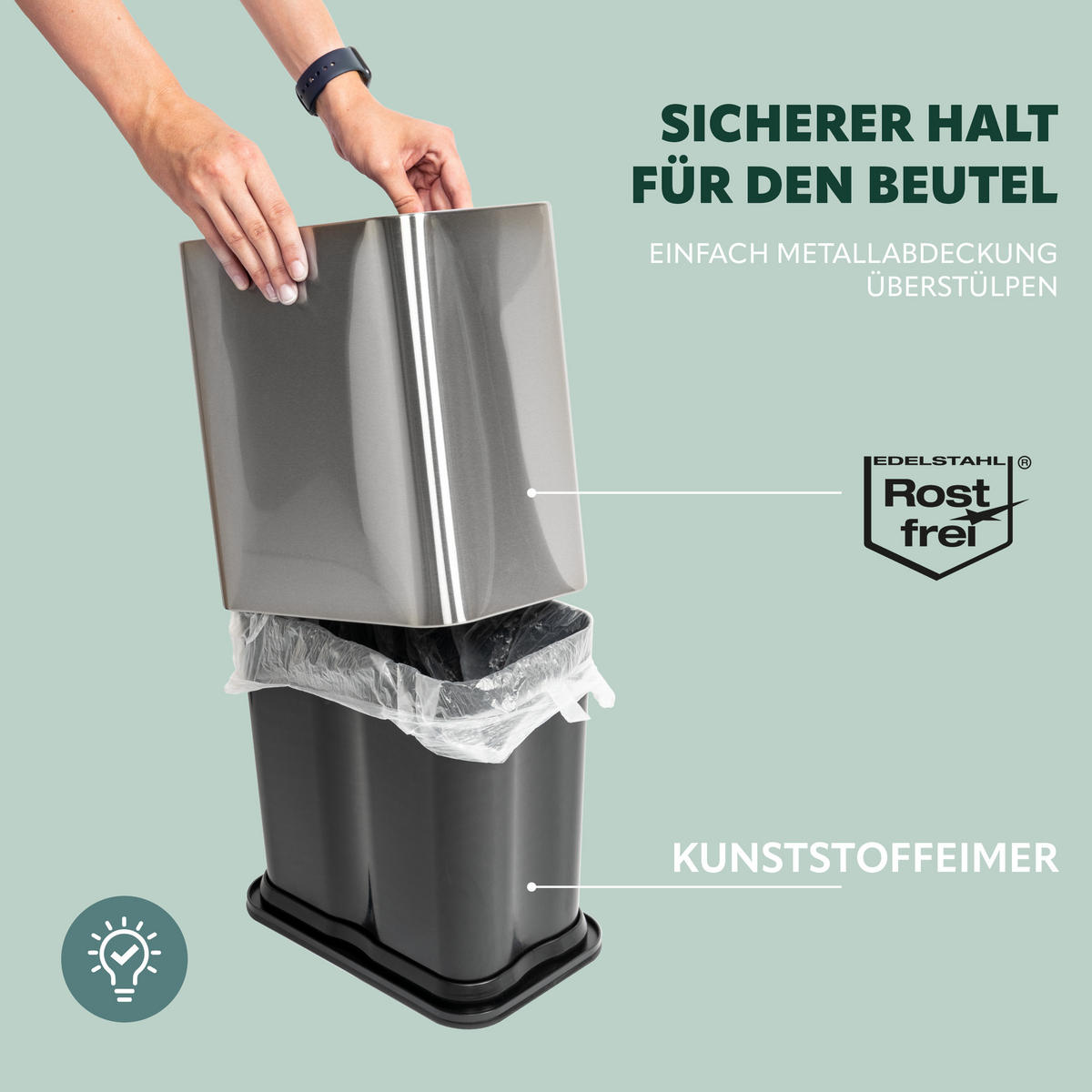 ABFALLEIMER, silber - Edelstahlfarben, Metall (28/29.5/18cm) - bremermann