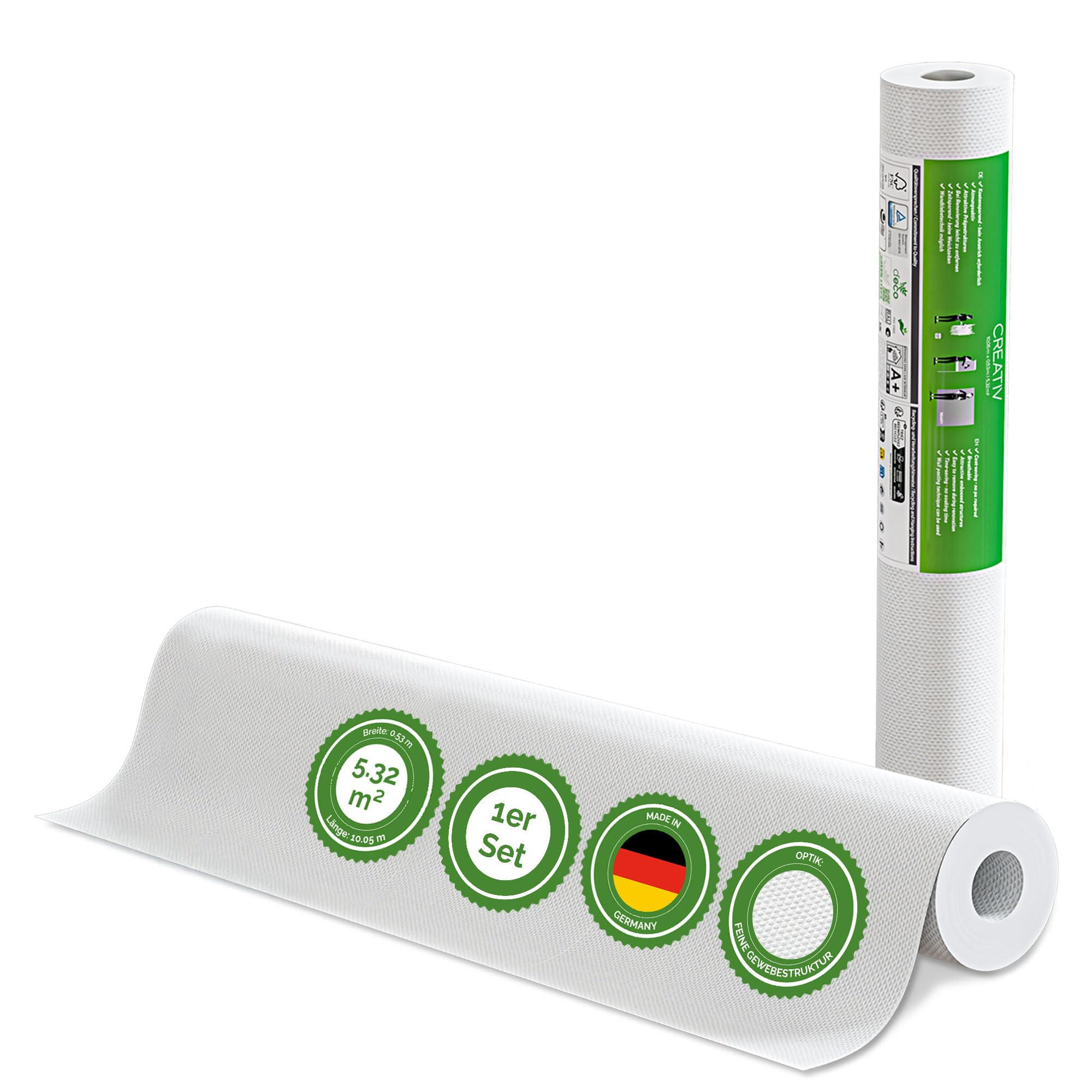 VLIESTAPETE Creative Feine Gewebestruktur 10,05 m x 0,53 m - Weiß, Papier (53/10cm)