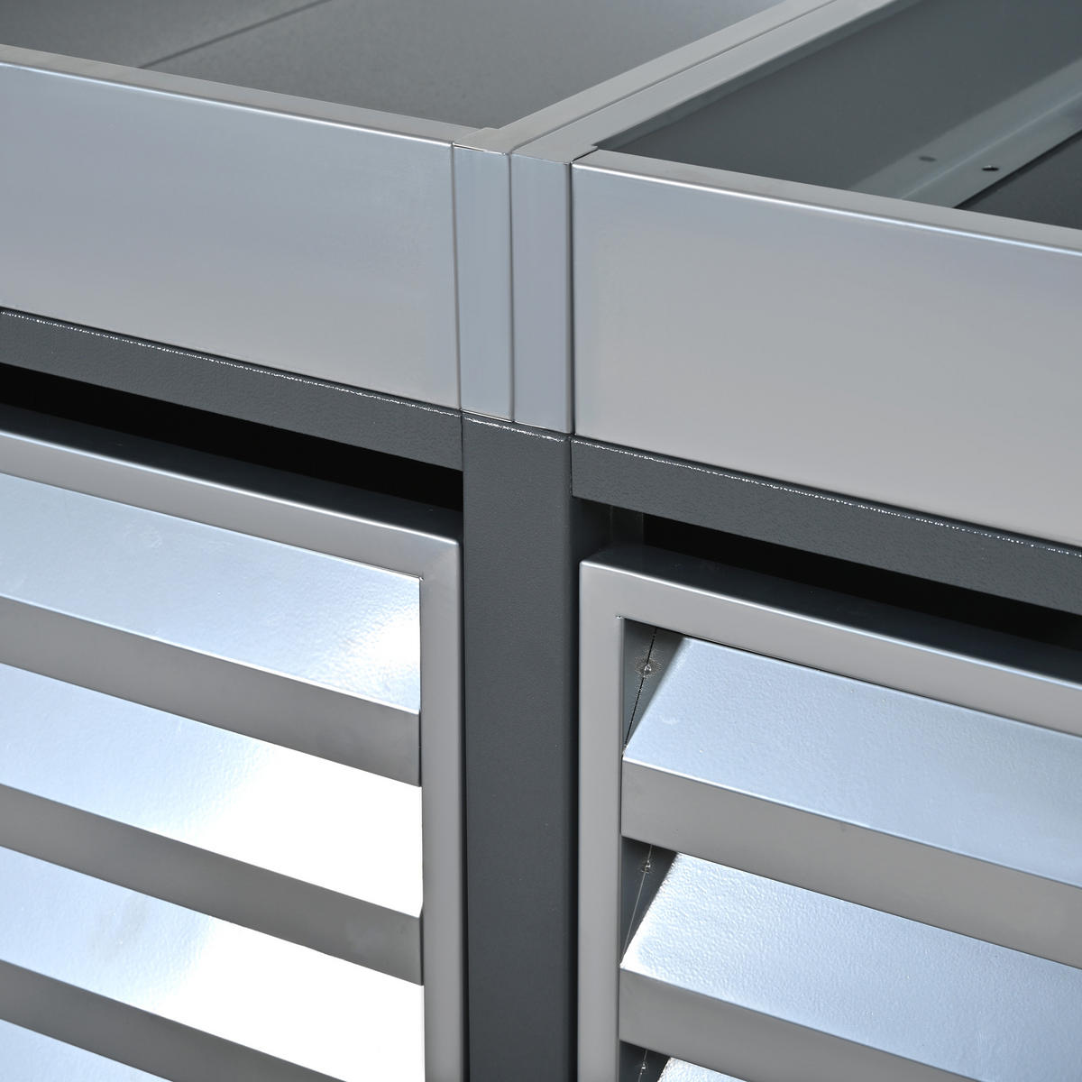 MÜLLTONNENBOX aus Stahl in Grau Holzoptik mit Pflanzfläche & abschließbar - Grau, Metall (132/124.5/80cm) - Modfu