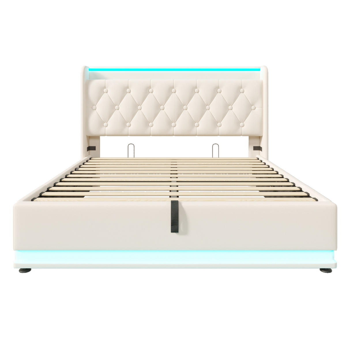 POLSTERBETT aus PU 160x200 cm Weiß mit LED-Beleuchtung, USB-C und hydraulischem Bettkasten - Weiß, Leder (160/200cm) - IVMEU