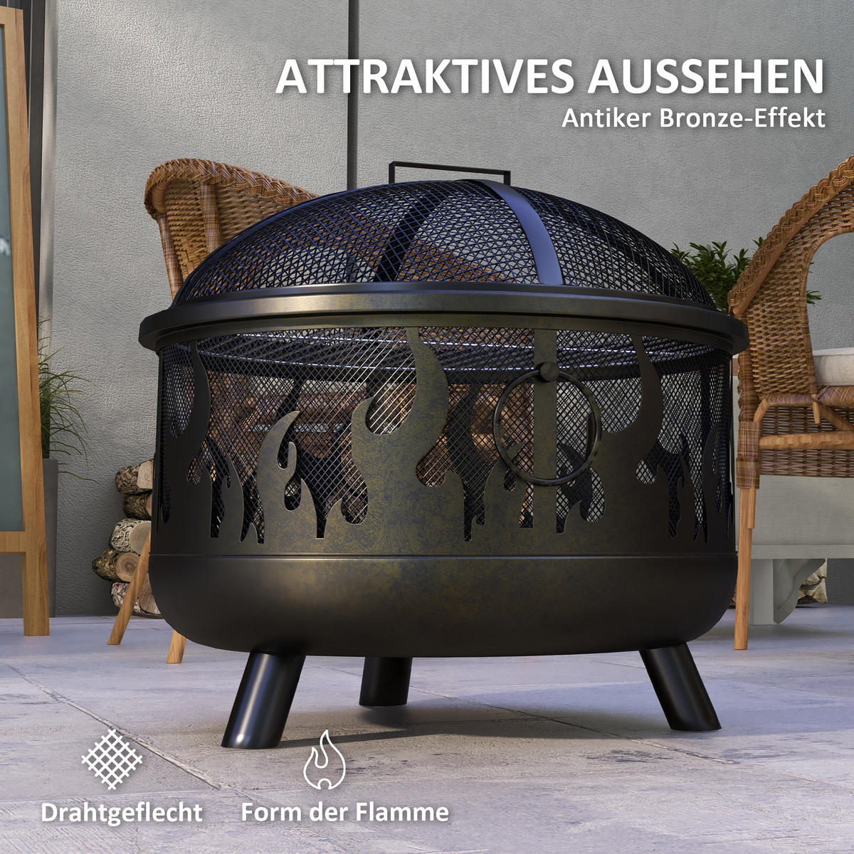 FEUERSCHALE, Metall, Schwarz - Schwarz, Metall (61/55/61cm) - Outsunny