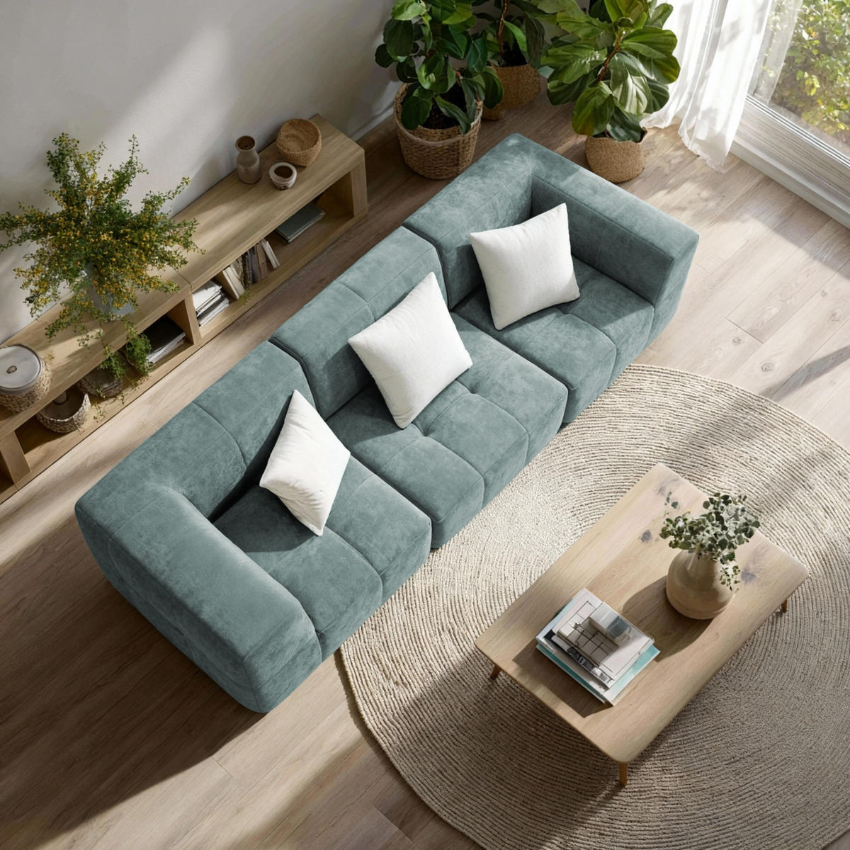 WOHNZIMMERSOFA Eden Simple 3-Sitzer - Salbei Weiß - Salbeigrün, Textil (92/71/92cm) - COCO Living