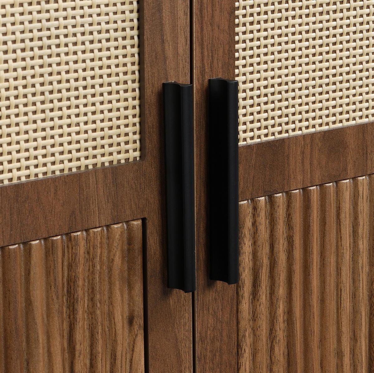 KOMMODE 140/40/80 cm mit 4 Türen und Soft-Close im Rattan-Look - Naturfarben, Holzwerkstoff (140/80/40cm) - BEAOK